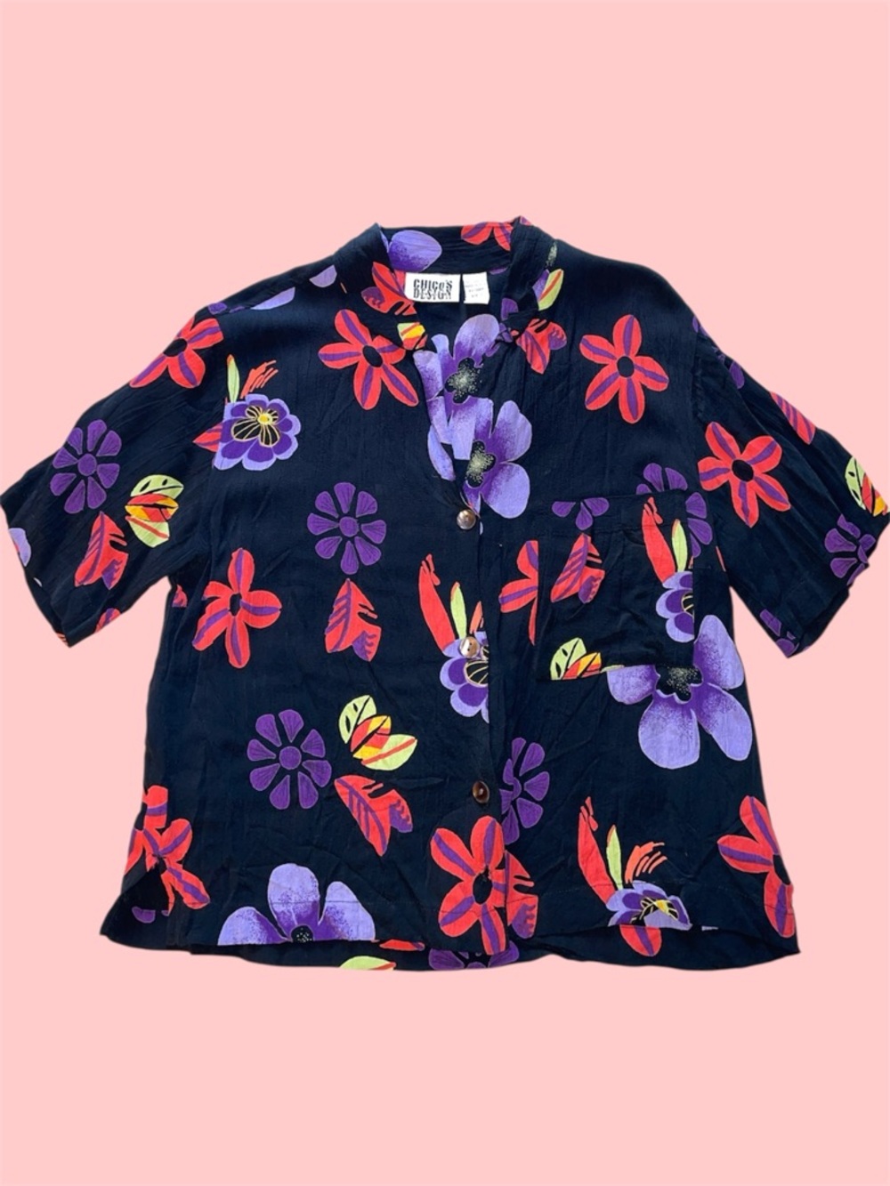 Chico’s Design Floral Purple and‎ Red Button Down Shirt